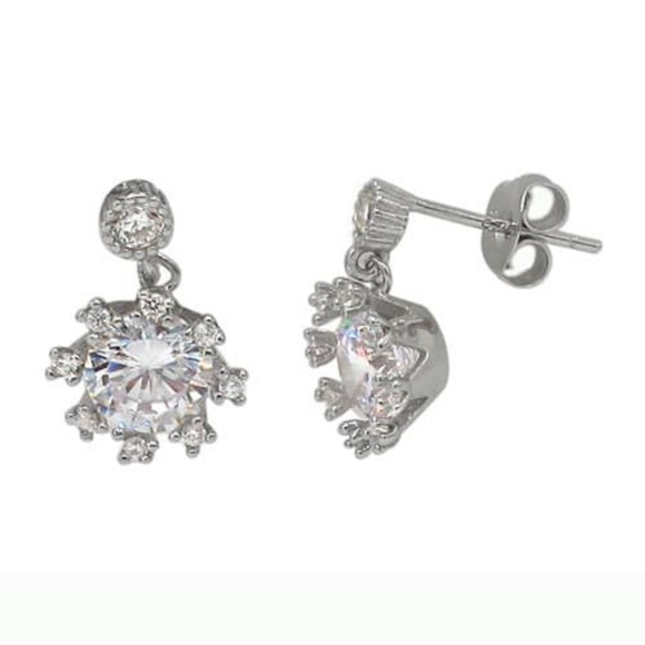 New CZ flower dangle stud earrings in Sterling Silver - Picture 5 of 5